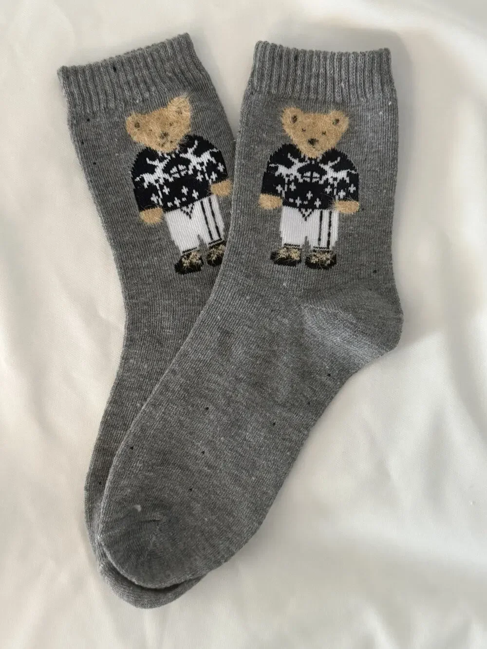NWOT Unisex Double Sided Teddy Bear Dress Long Socks One Size Fit Most Dark Gray